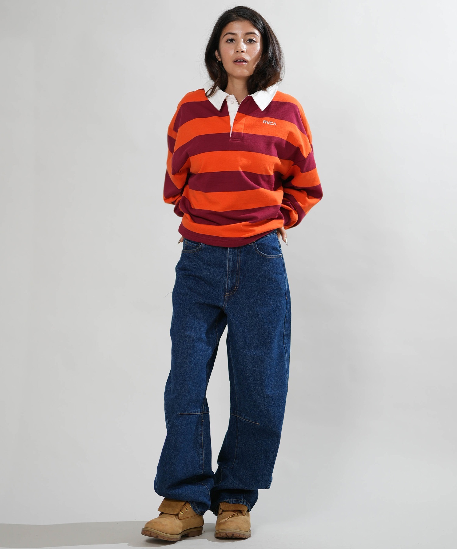 RVCA ルーカ 長袖 Tシャツ ロンT レディース ボーダー CROPPED RUGBY