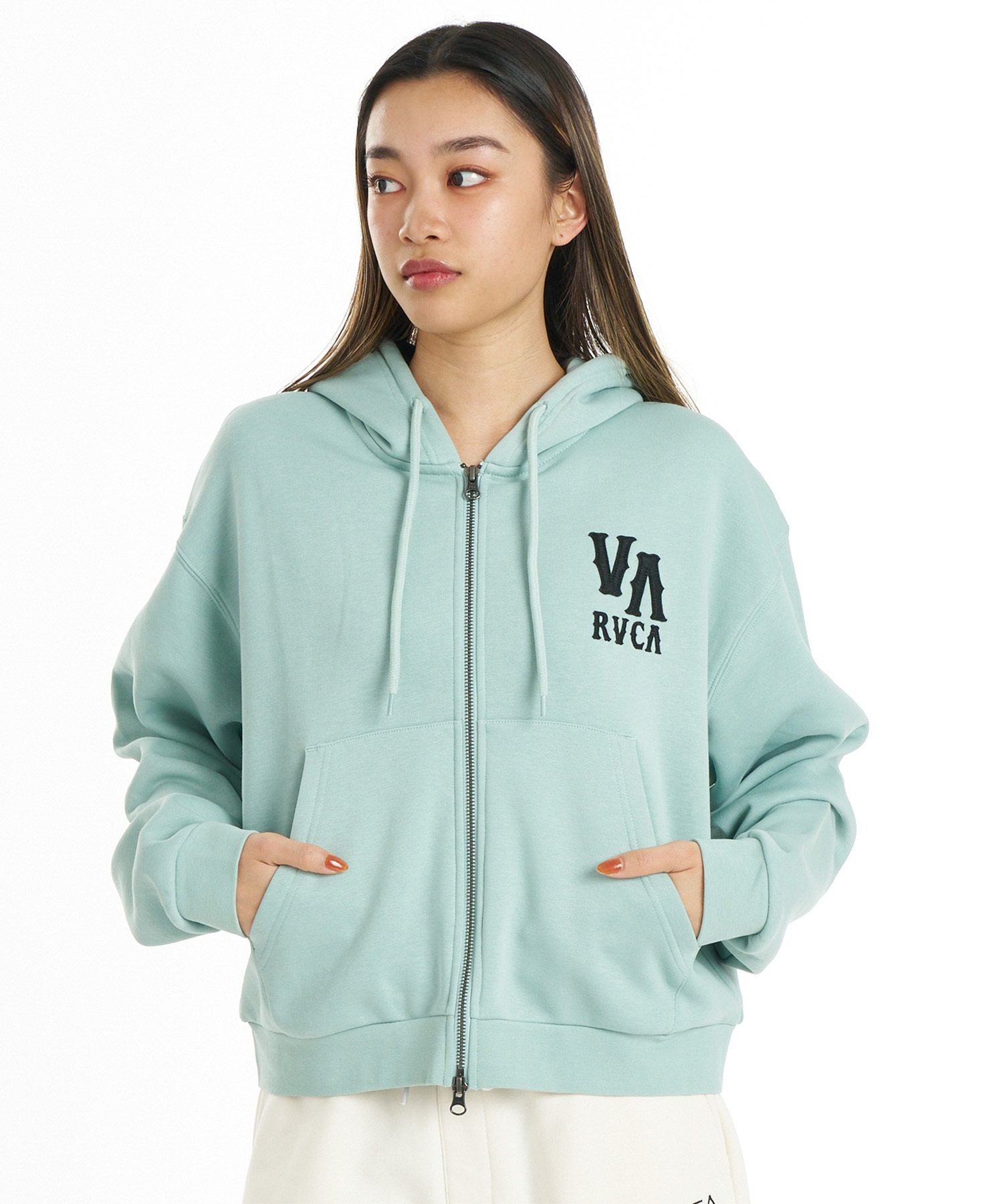 RVCA ルーカ ジップアップ パーカー フーディー レディース クロップド
