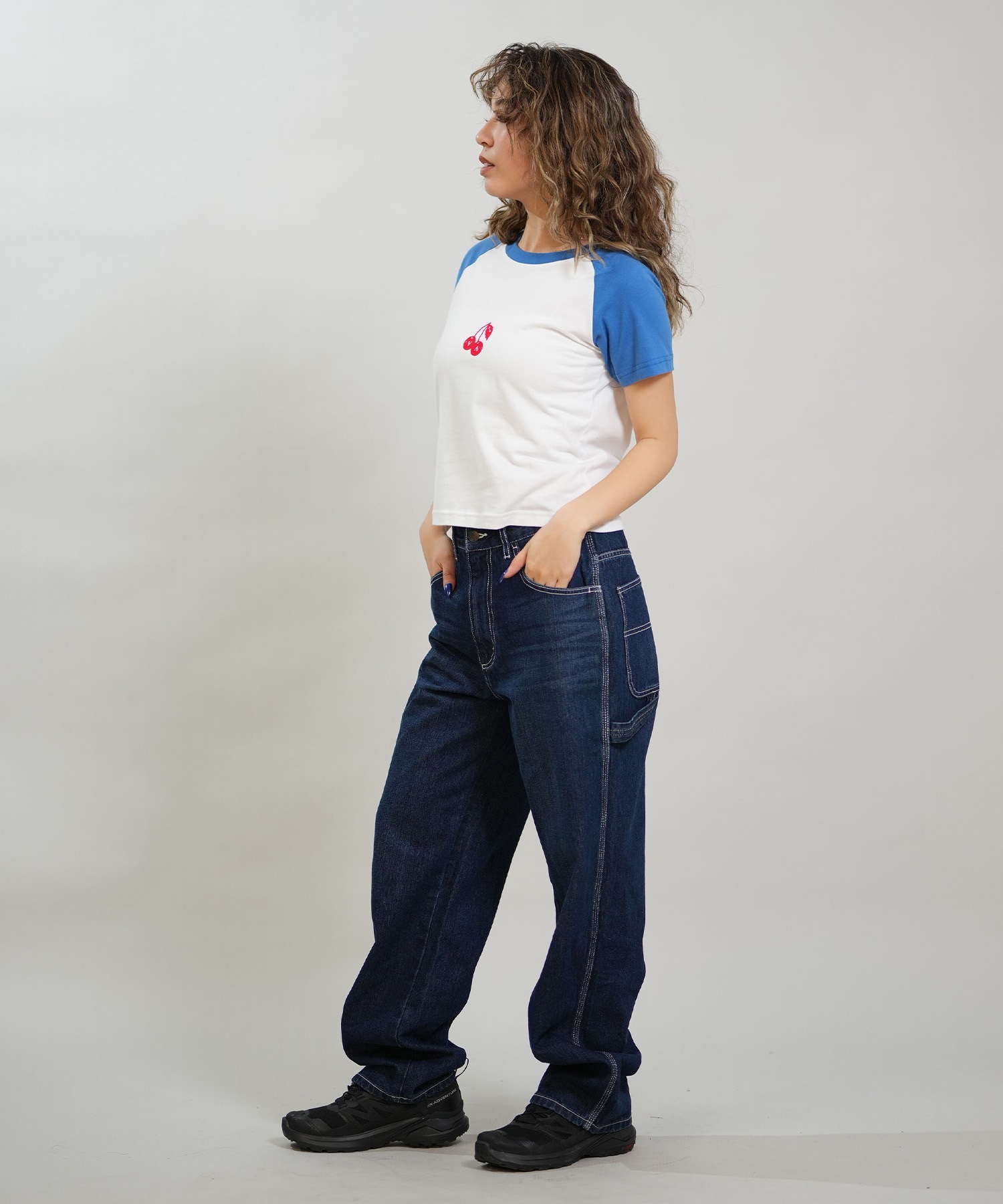 RVCA ルーカ 半袖 Tシャツ レディース クロップド丈 ショート丈 ROAM RAGLAN CROPPED BABY TEE BG043204(BLK-S)