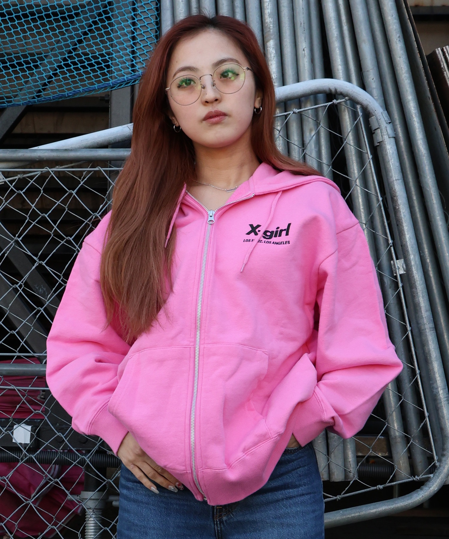 X-GIRL エックスガール ジップアップ パーカー レディース バックロゴ 裏毛 105254012027 ムラサキスポーツ限定(BLACK-S)