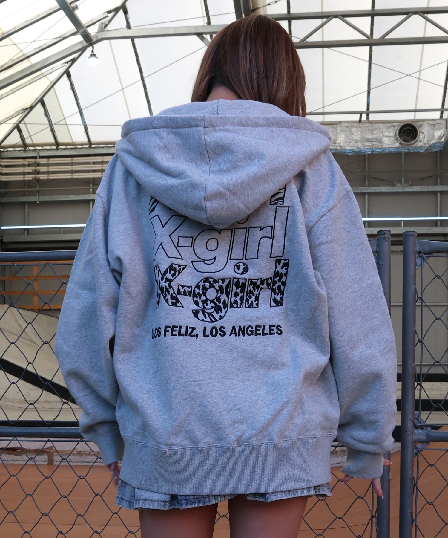 X-GIRL エックスガール ジップアップ パーカー レディース バックロゴ 裏毛 105254012027 ムラサキスポーツ限定(BLACK-S)