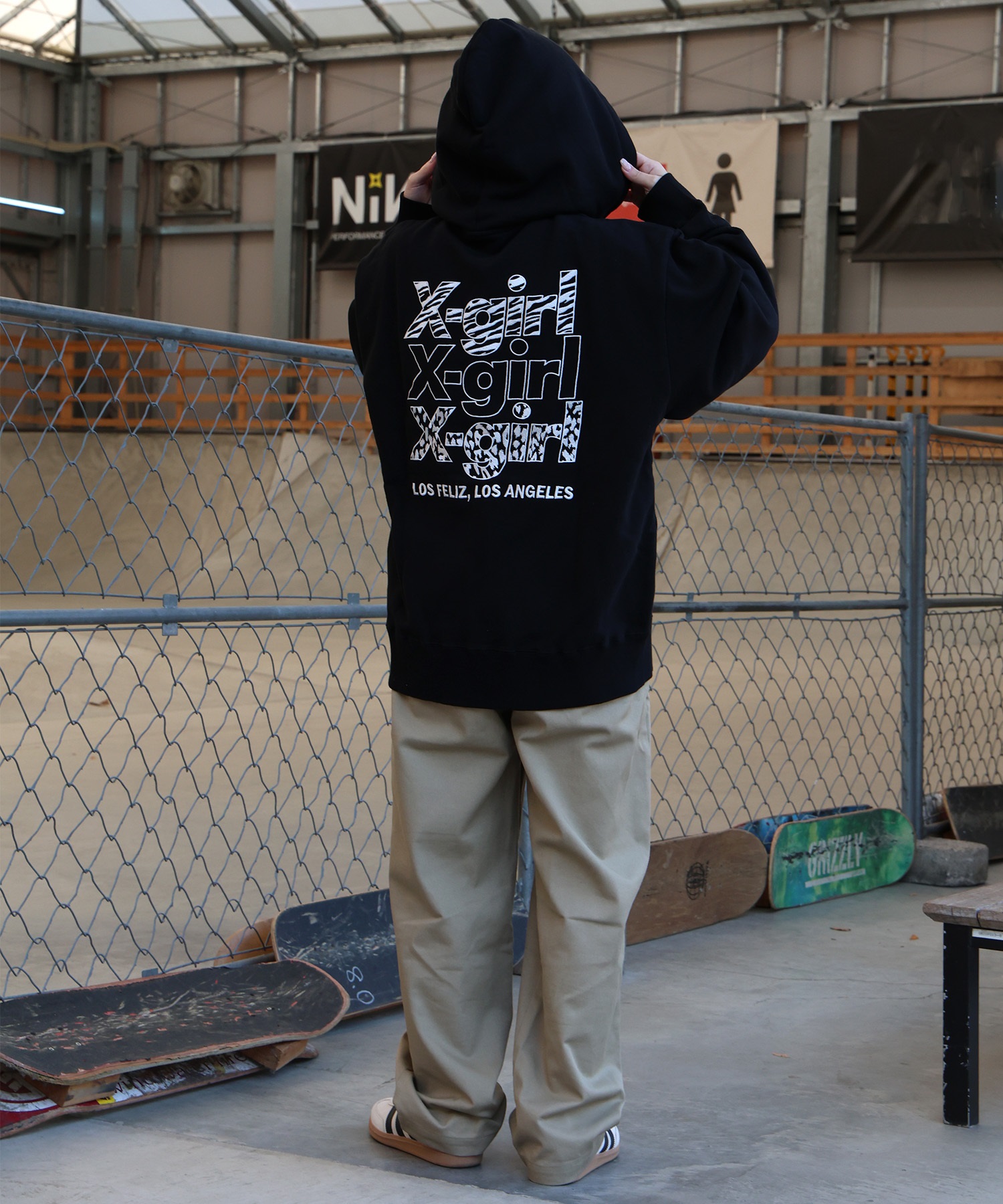 X-GIRL エックスガール ジップアップ パーカー レディース バックロゴ 裏毛 105254012027 ムラサキスポーツ限定(BLACK-S)