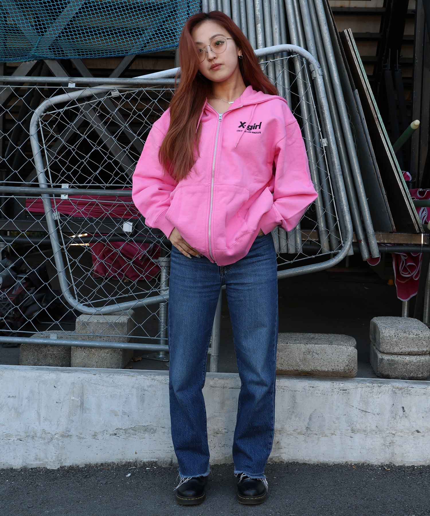 X-GIRL エックスガール ジップアップ パーカー レディース バックロゴ 裏毛 105254012027 ムラサキスポーツ限定(BLACK-S)