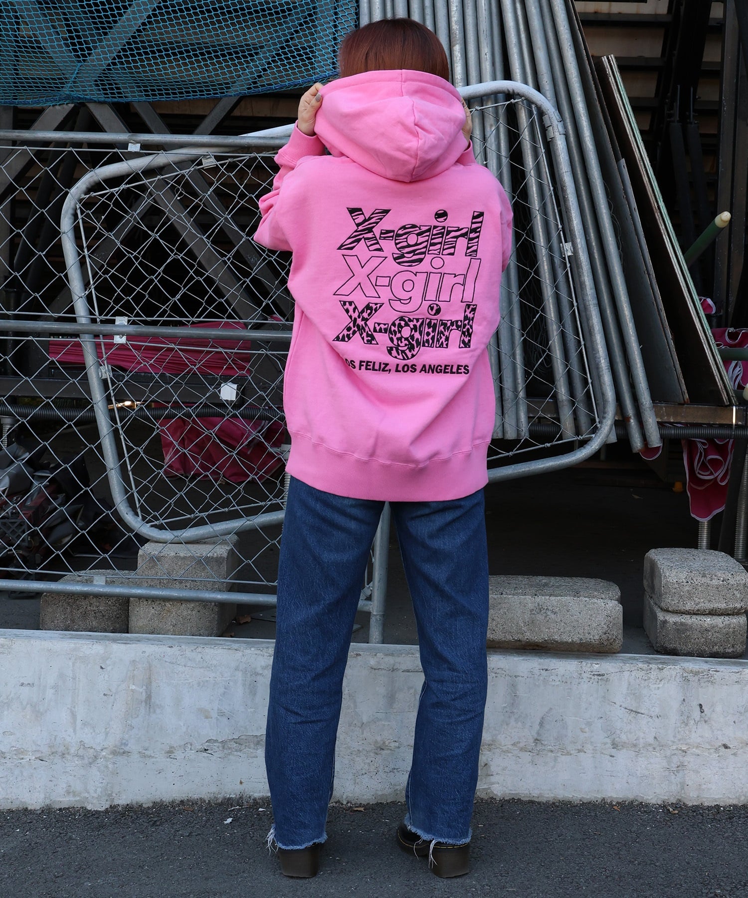 X-GIRL エックスガール ジップアップ パーカー レディース バックロゴ 裏毛 105254012027 ムラサキスポーツ限定(BLACK-S)