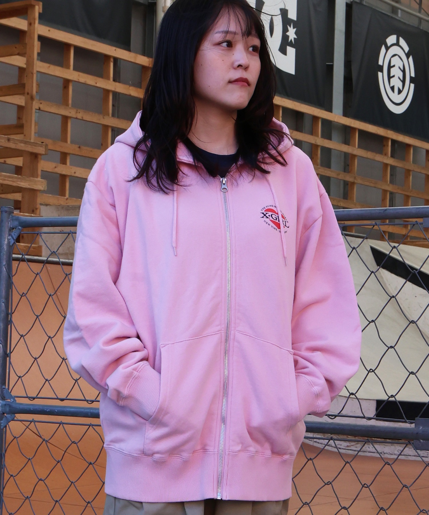 X-GIRL エックスガール ジップアップ パーカー レディース オーバー