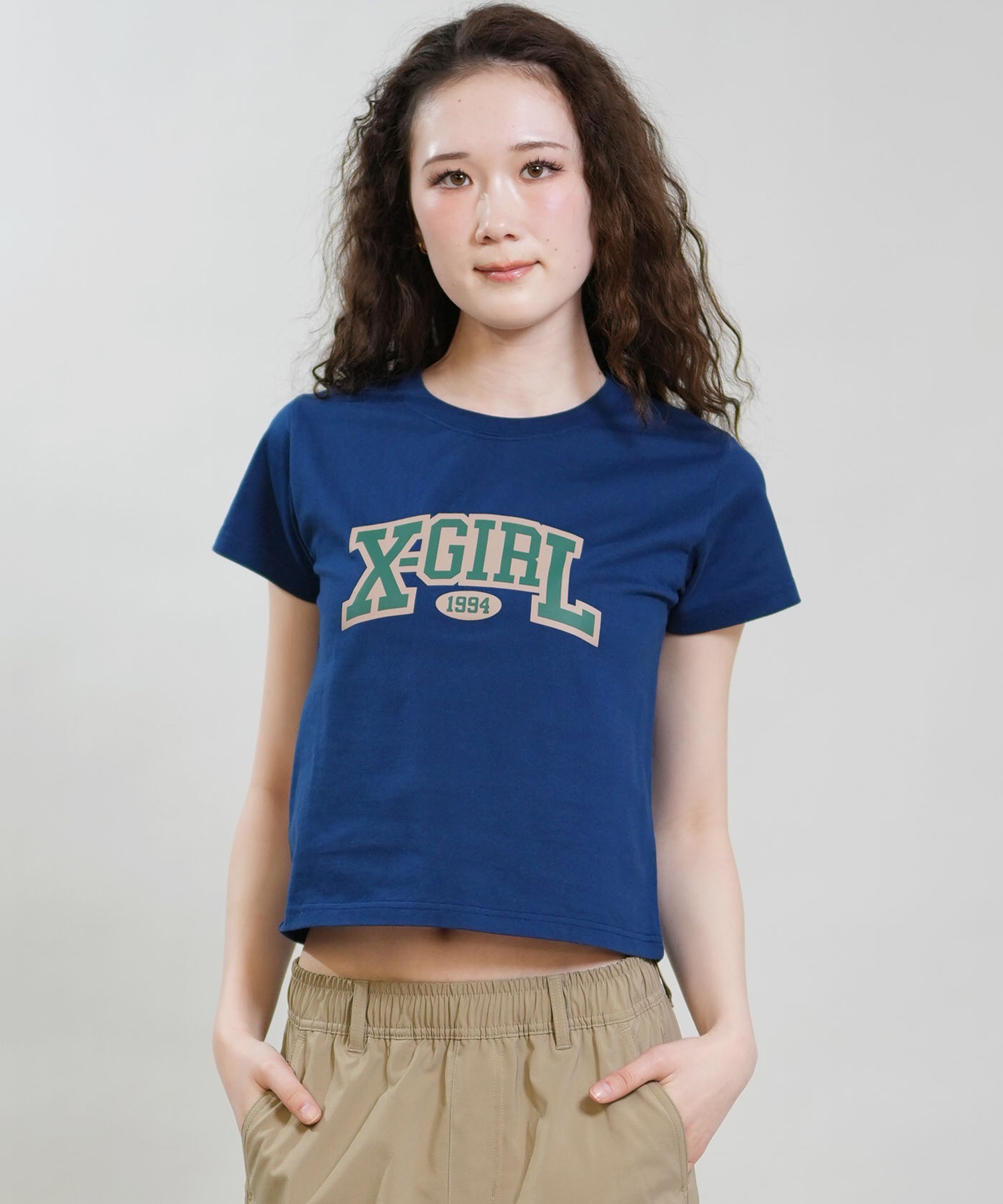 X-GIRL エックスガール 半袖 Tシャツ レディース クロップド丈