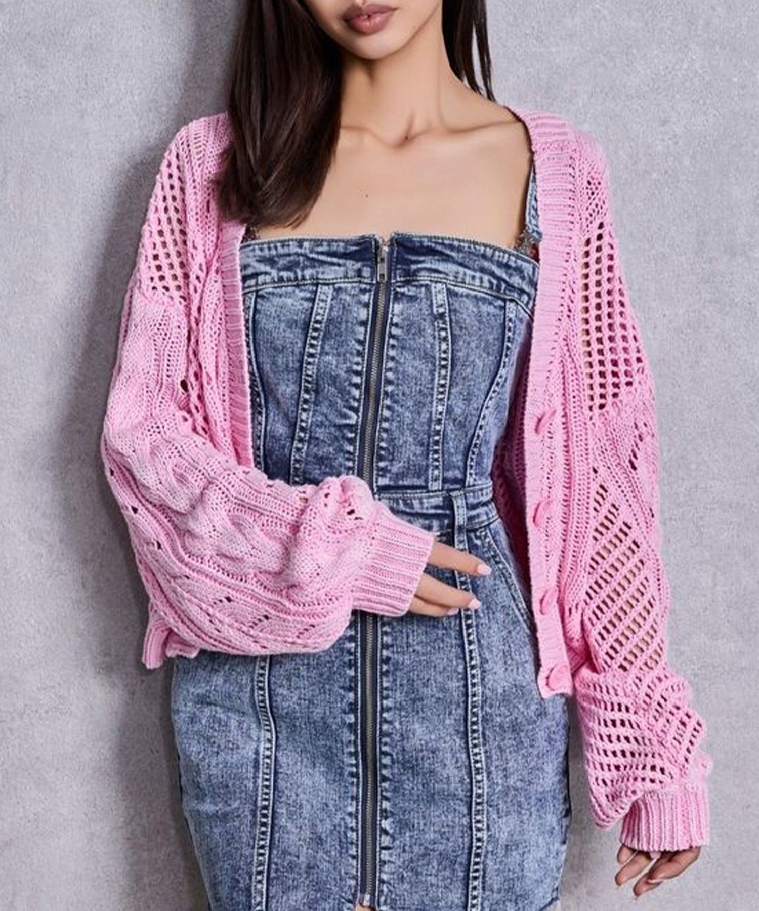 GYDA ジェイダ カーディガン レディース クロップド丈 ショート丈 2WAYメッシュブリーチニットトップス 72622602201(BLK-FREE)