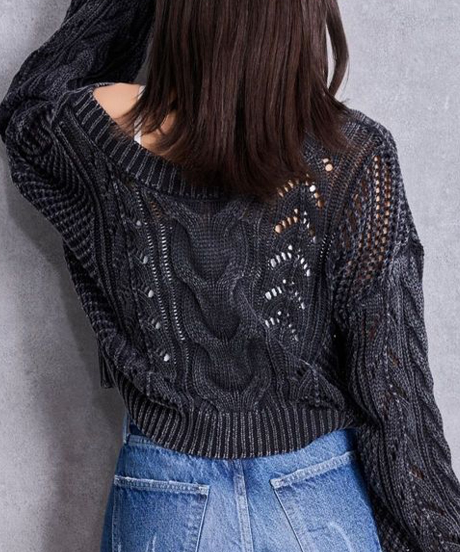 GYDA ジェイダ カーディガン レディース クロップド丈 ショート丈 2WAYメッシュブリーチニットトップス 72622602201(BLK-FREE)