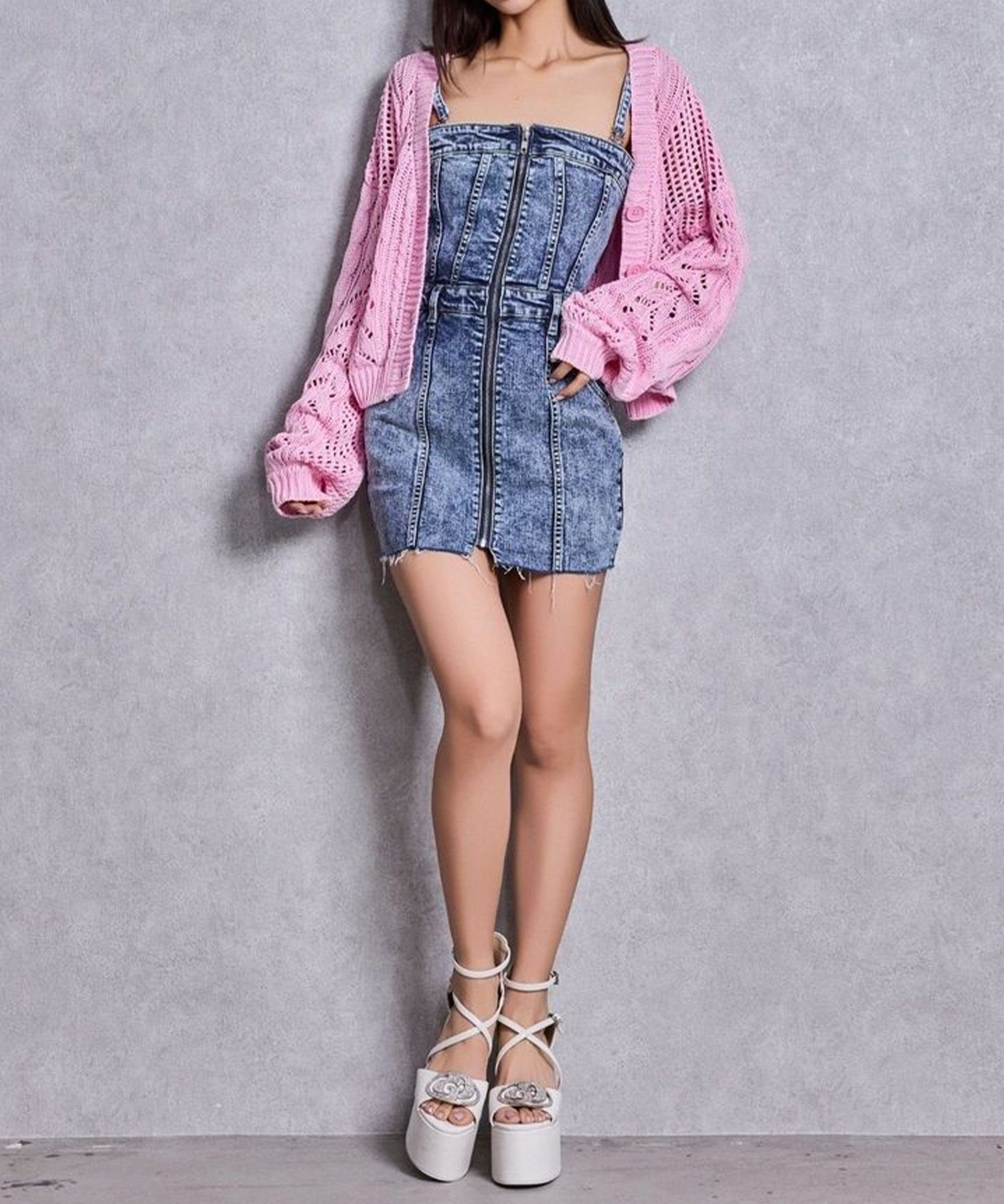 GYDA ジェイダ カーディガン レディース クロップド丈 ショート丈 2WAYメッシュブリーチニットトップス 72622602201(BLK-FREE)