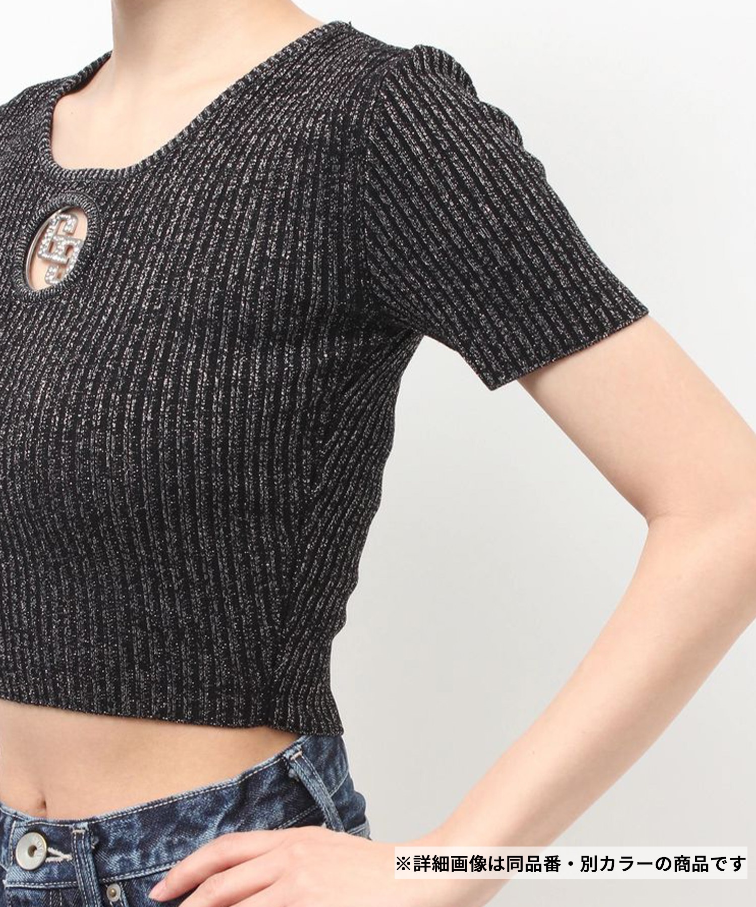 GYDA ジェイダ 半袖 Tシャツ レディース クロップド丈 ショート丈 GG bijou MOLDラメニットトップス 72622631901(ORG-FREE)