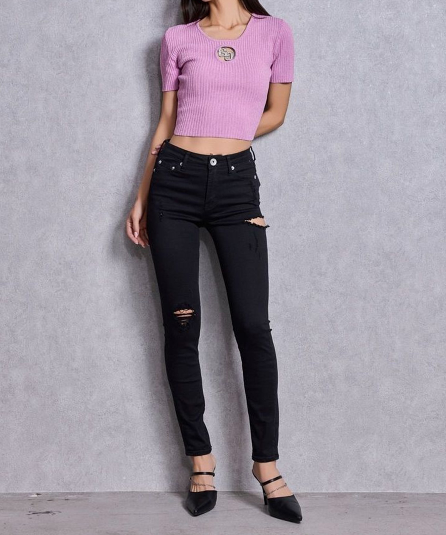 GYDA ジェイダ 半袖 Tシャツ レディース クロップド丈 ショート丈 GG bijou MOLDラメニットトップス 72622631901(ORG-FREE)