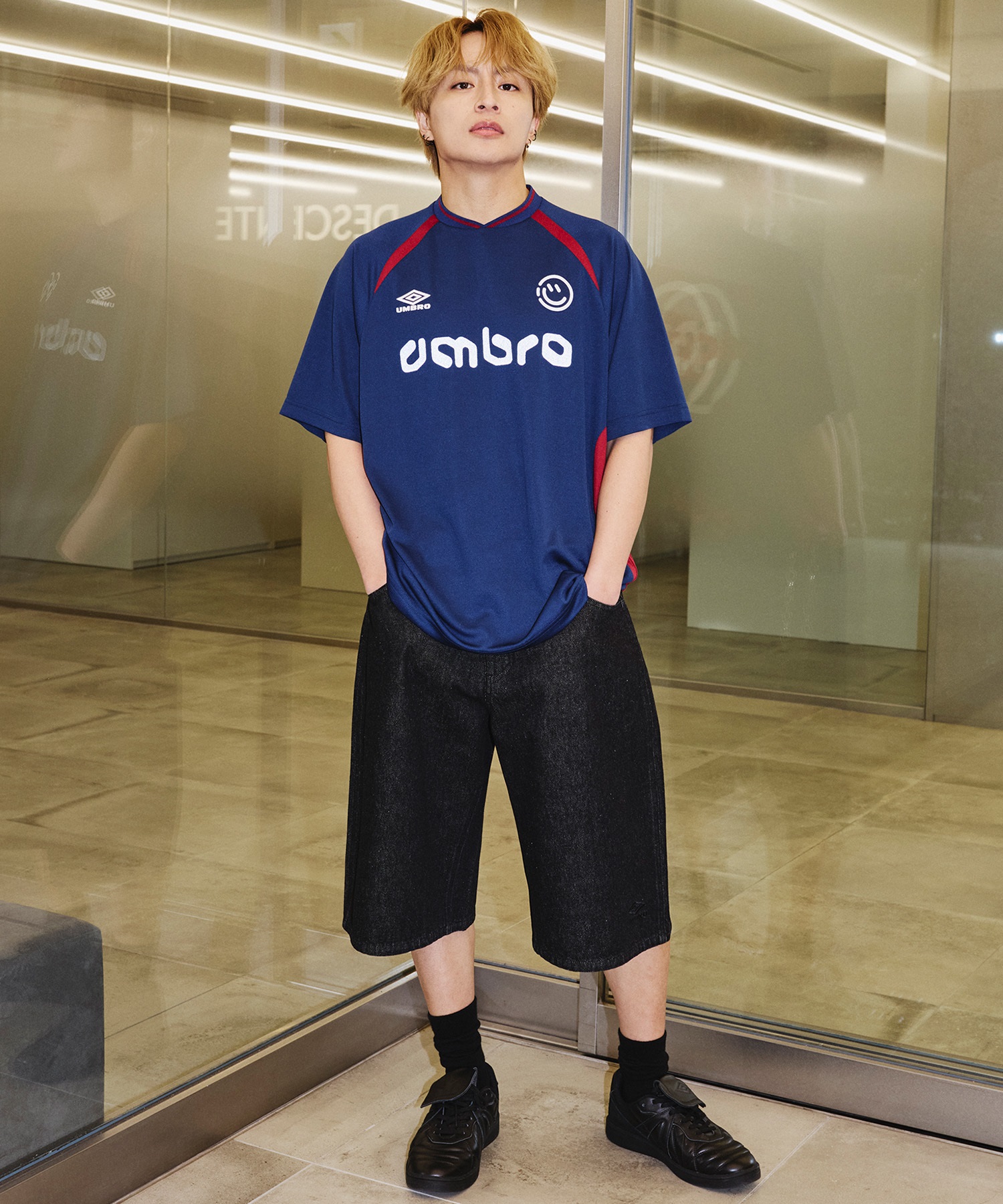 【予約商品 5月上旬より順次発送】UMBRO アンブロ × ALAN SHIRAHAMA デニムショーツ UM26SSAL-PT03(BLACK-M)