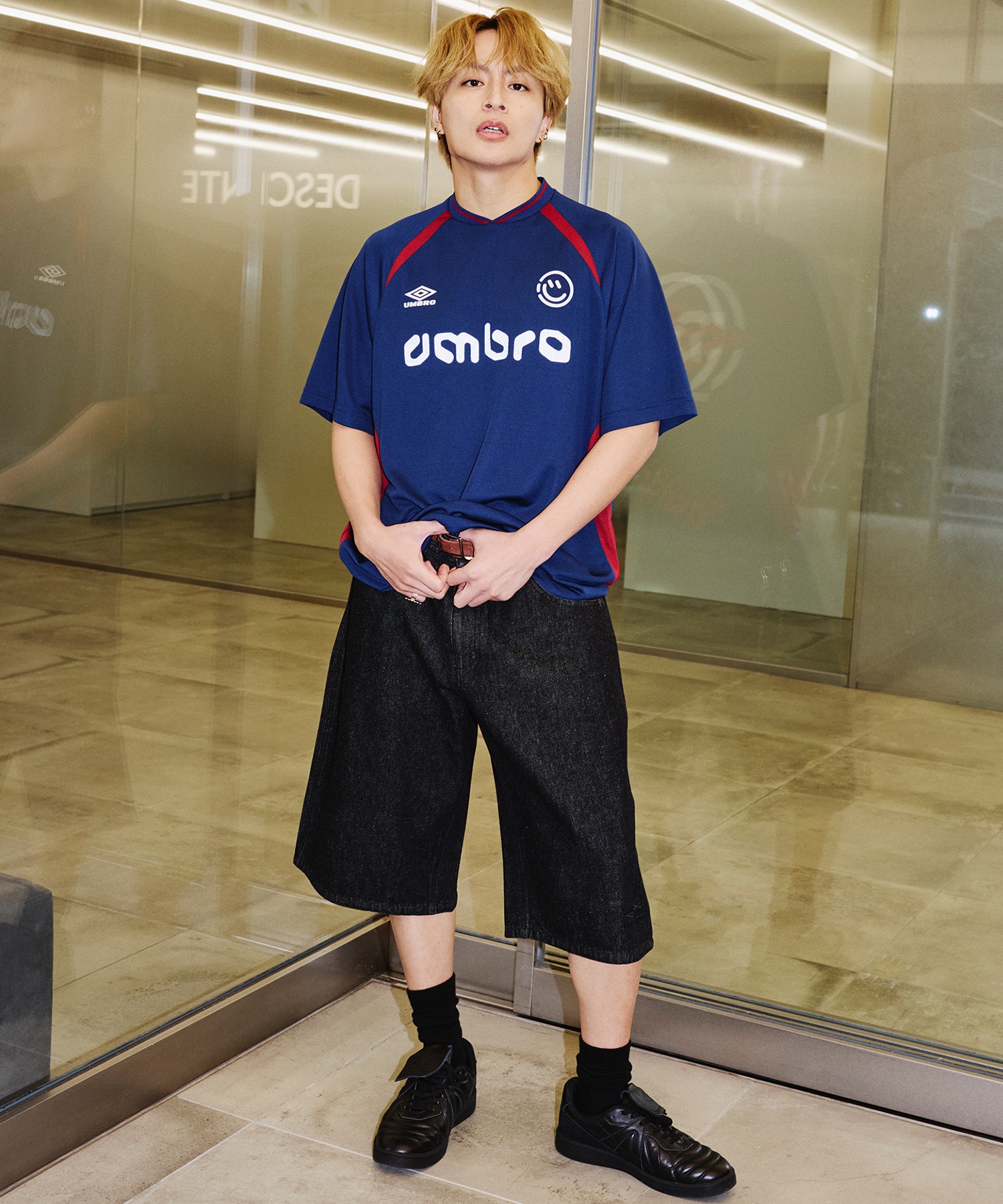 【予約商品 5月上旬より順次発送】UMBRO アンブロ × ALAN SHIRAHAMA デニムショーツ UM26SSAL-PT03(BLACK-M)