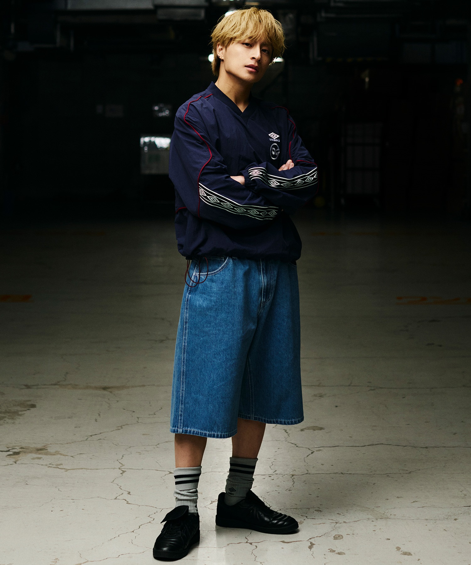 【予約商品 5月上旬より順次発送】UMBRO アンブロ × ALAN SHIRAHAMA デニムショーツ UM26SSAL-PT03(BLACK-M)