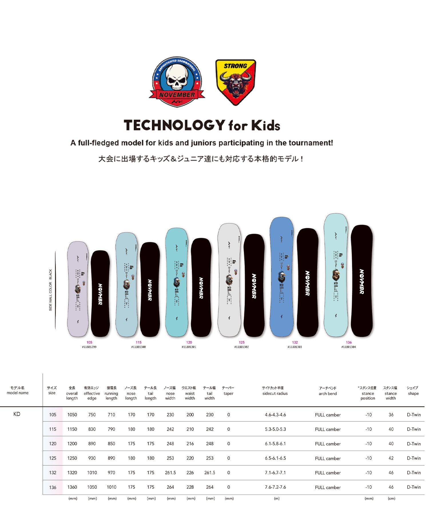 NOVEMBER ノーベンバー ケーディー KD スノーボード 板 パーク ハーフパイプ キッズ ユース ジュニア 26-27 早期購入(ONECOLOR-105cm)