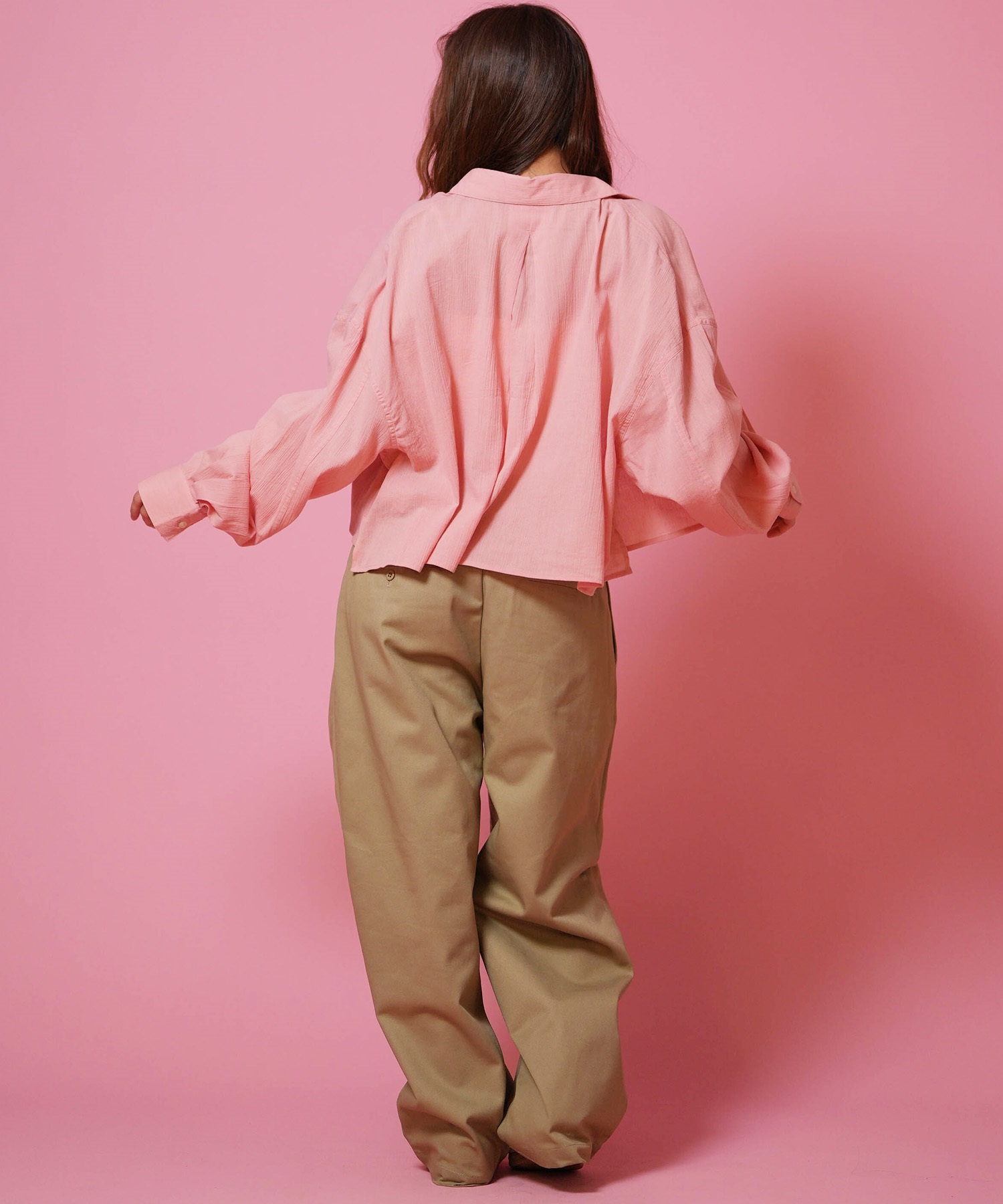 POPPY ギャザースリーブ ラガーシャツ ピンク×グレー 新品未使用　ポピー BEVERY HILLS P.C ビバリーヒルズポロクラブ 長袖 シャツ レディース