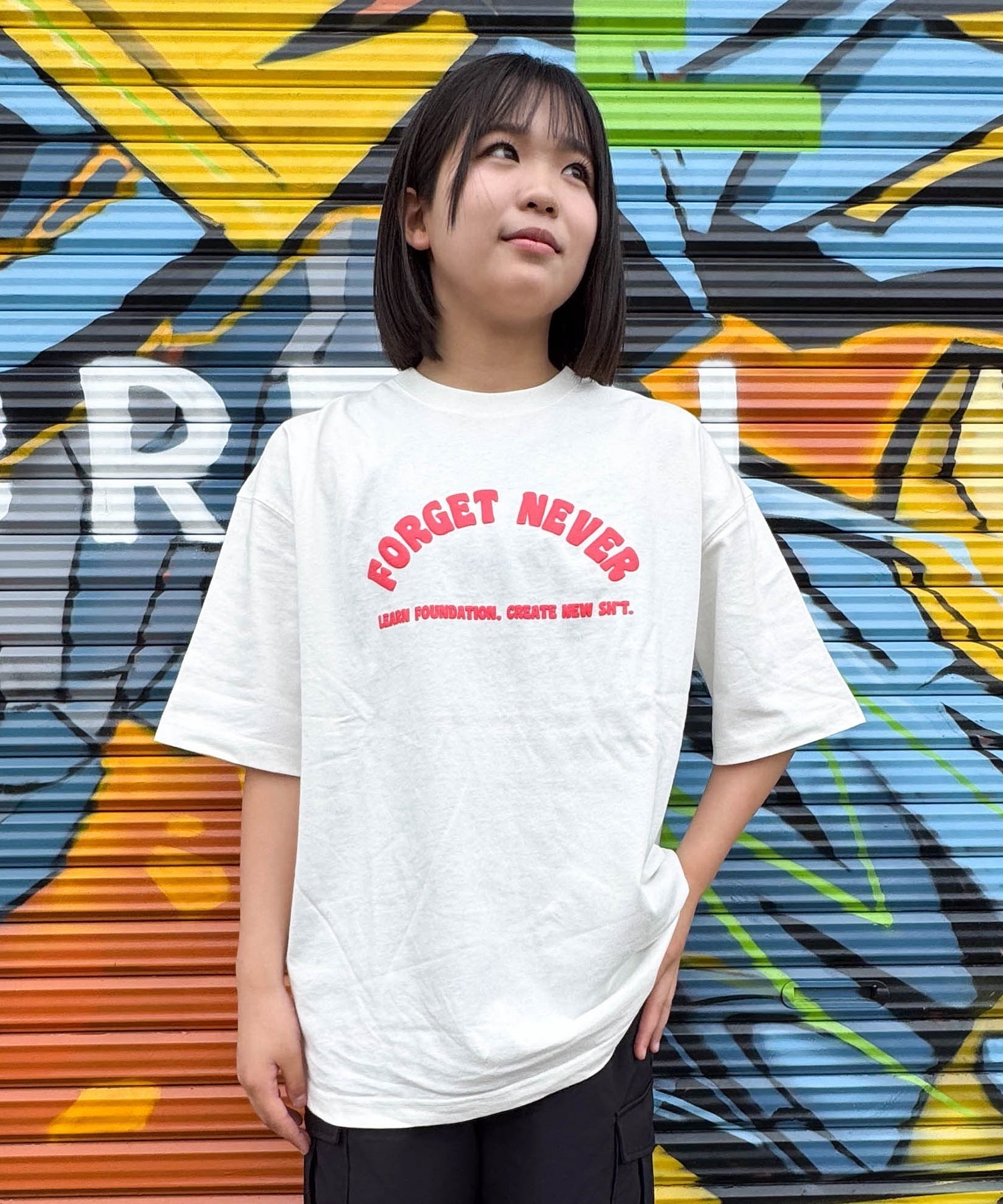 FORGET NEVER フォーゲットネバー コラボレーション 半袖 Tシャツ メンズ バックプリント 263OO1ST943FN ムラサキスポーツ限定(WHT-M)