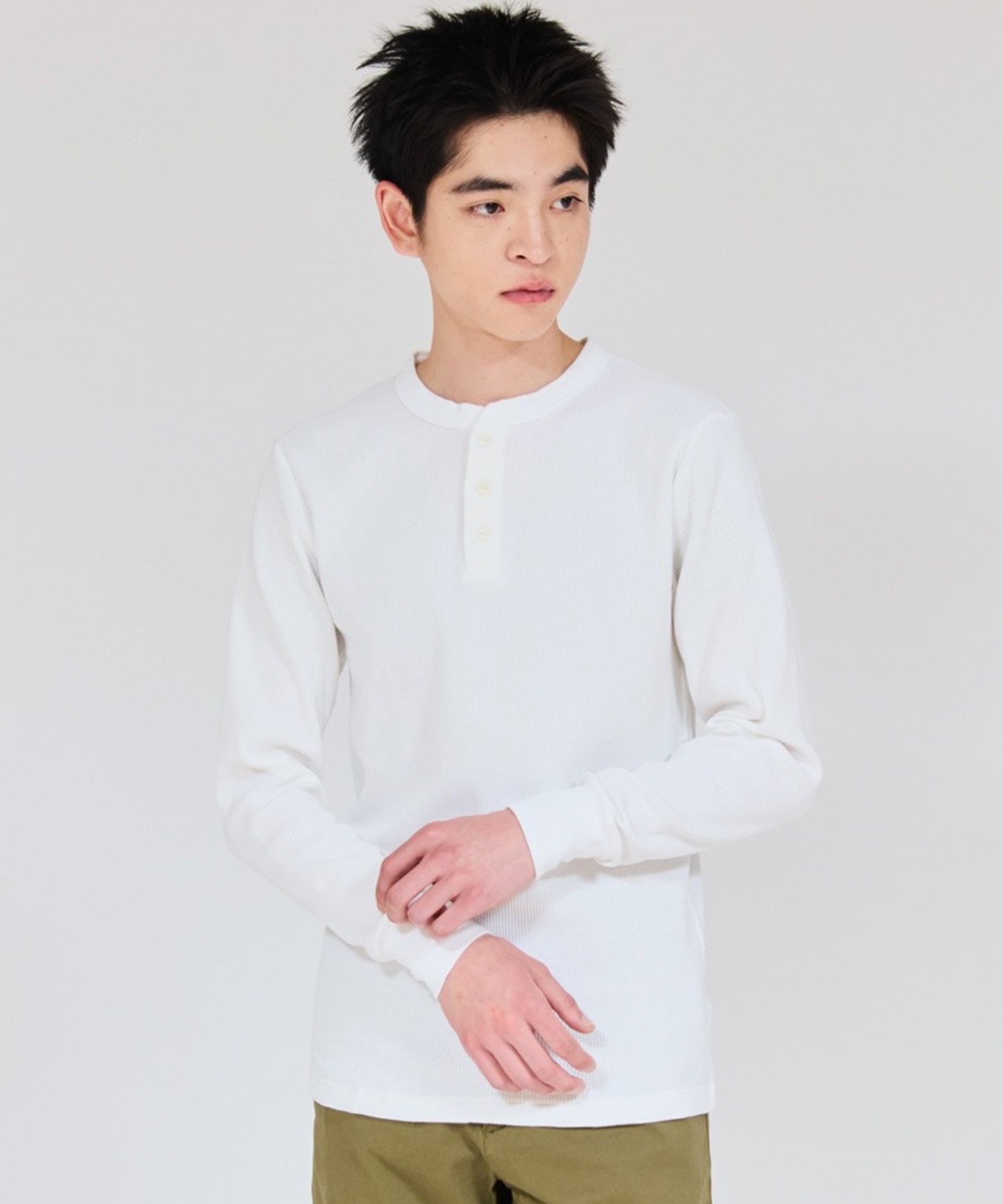 HANES ヘインズ 長袖 Tシャツ ロンT メンズ ヘンリーネック 無地 HM4