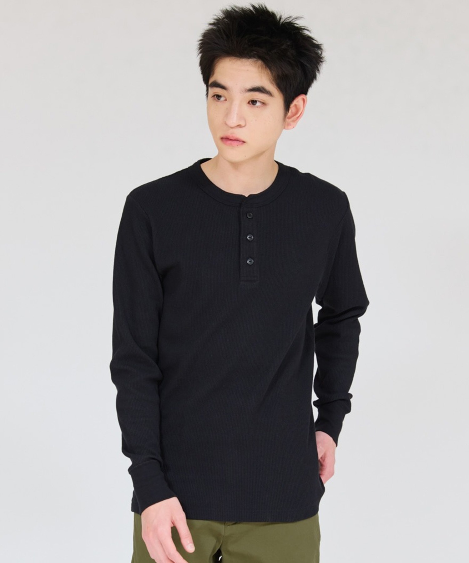 HANES ヘインズ 長袖 Tシャツ ロンT メンズ ヘンリーネック 無地 HM4