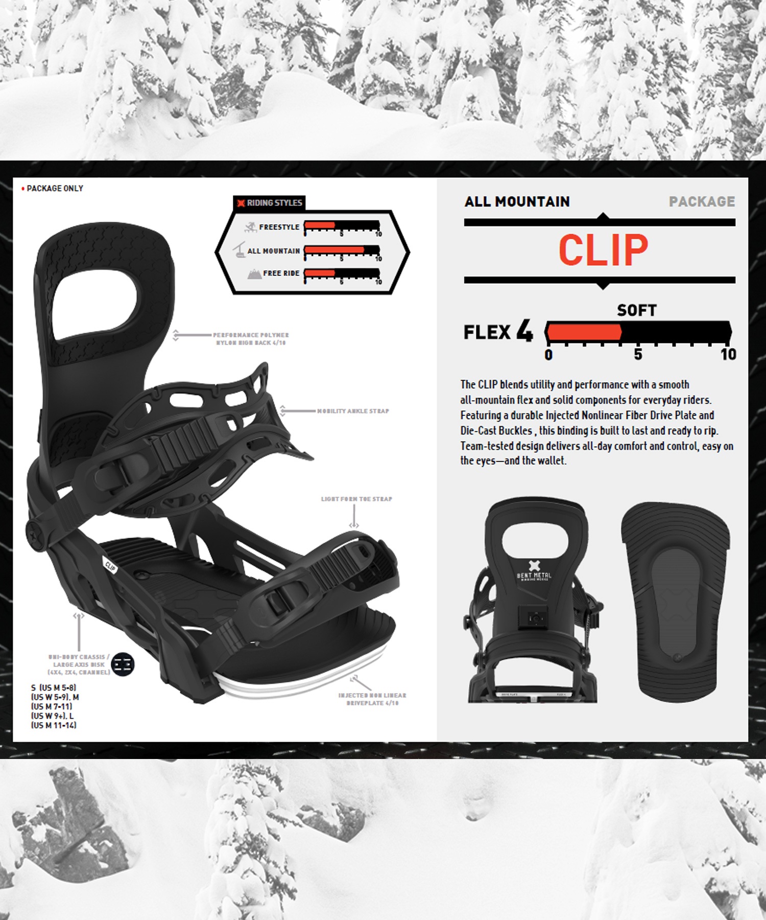BENTMETAL ベントメタル クリップ CLIP スノーボード バインディング ビンディング フリースタイル オールマウンテン エントリーメンズ 26-27 早期購入(BLACK-S)