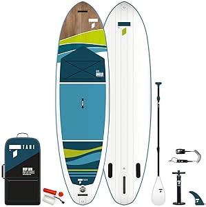 TAHE BREEZE PERFORMER 106 - SHOP NEWS | ムラサキスポーツオンラインストア 通販 Two stand-up paddleboards with pump, leash, and travel backpack, ready for storage or transport.