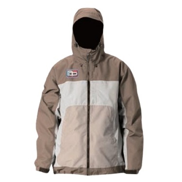 DUNE - SHOP NEWS | ムラサキスポーツオンラインストア 通販 Hooded color-block windbreaker jacket in tan and gray with zip front.