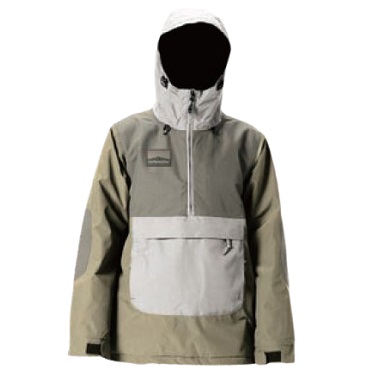 SHROOM 1 - SHOP NEWS | ムラサキスポーツオンラインストア 通販 Hooded olive and gray windbreaker with a large front pocket and zip closure on the chest area.