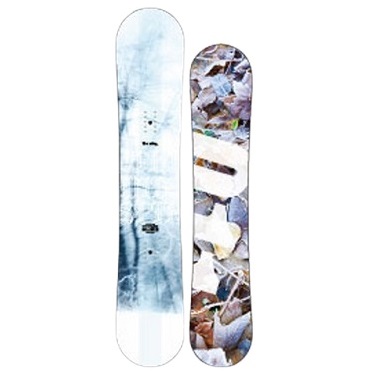 Two skis standing upright with abstract blue marble and leaf-patterned designs on a white background.