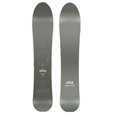 Pair of gray Nitro skis shown side by side, top-down view, with subtle branding and graphics (one ski displays Nitro text; the other shows Nitro Quiver).