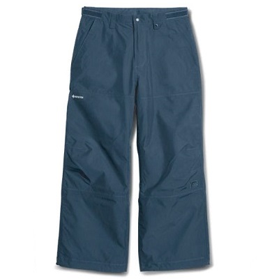 Navy blue waterproof outdoor pant for hiking with a drawstring/adjustable waist and zip pocket.