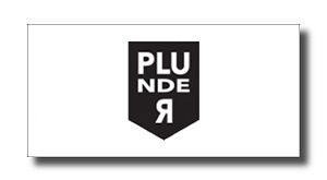 Logo: black shield badge with the word PLUNDER in white letters on a white background