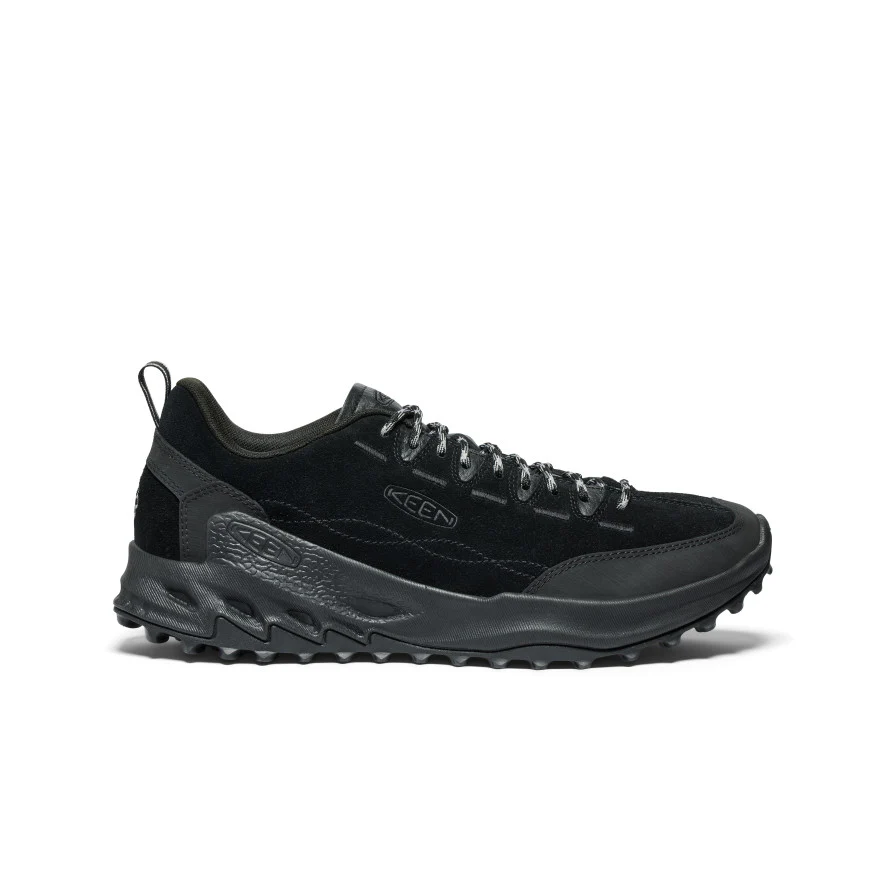 50a05f1d37c3b9a7db9cde7fb7219cb8c88951a2jpg - SHOP NEWS | ムラサキスポーツオンラインストア 通販 Black KEEN hiking shoe shown in side view with rugged outsole on a white background