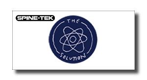 Brand logo featuring a blue circular emblem with an atom illustration and surrounding text, plus a Spine-Tek label in the top-left corner.