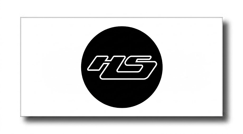 Logo with white stylized letters inside a black circle centered on a white background.