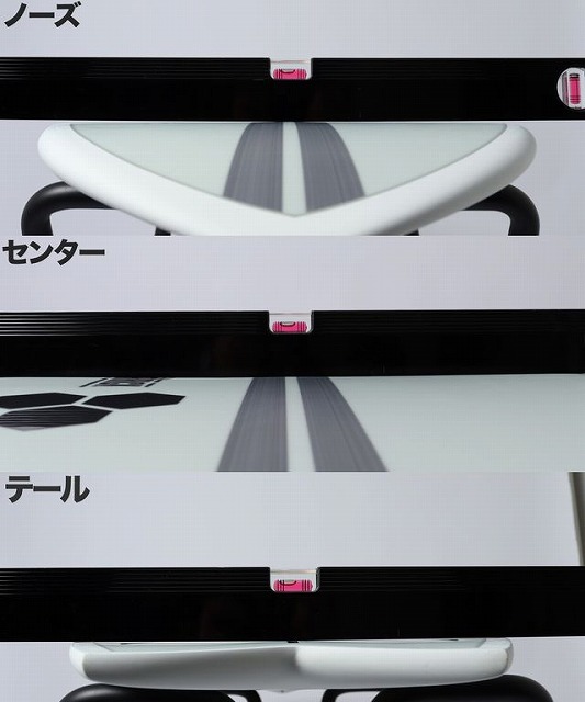 Sectioned diagram of a snowboard showing nose, center, and tail labels in Japanese (ノーズ, センター, テール).