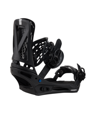 burton_genesis - SHOP NEWS | ムラサキスポーツオンラインストア 通販 Black snowboard binding with high-back, ankle and toe straps shown in a side view