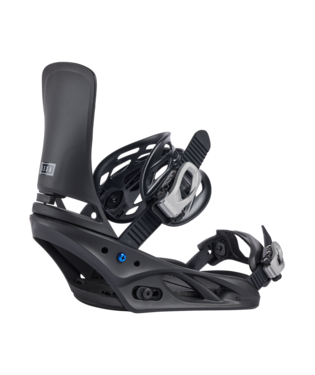 burton_lexa_blk - SHOP NEWS | ムラサキスポーツオンラインストア 通販 Black snowboard binding with adjustable ankle and toe straps, and tall back, side view