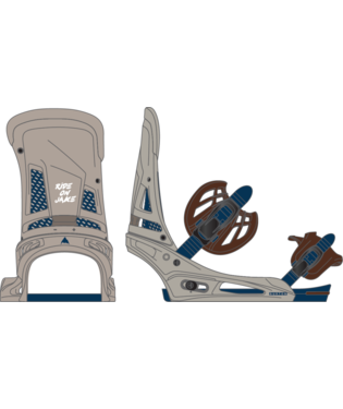 burton_malavita_gr - SHOP NEWS | ムラサキスポーツオンラインストア 通販 Illustration of a snowboard binding with highback, ankle and toe straps, and baseplate in gray and blue, shown from front and side views.