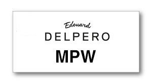 Business card displaying the name Edouard Delpero with the initials MPW beneath in bold letters on a white background.
