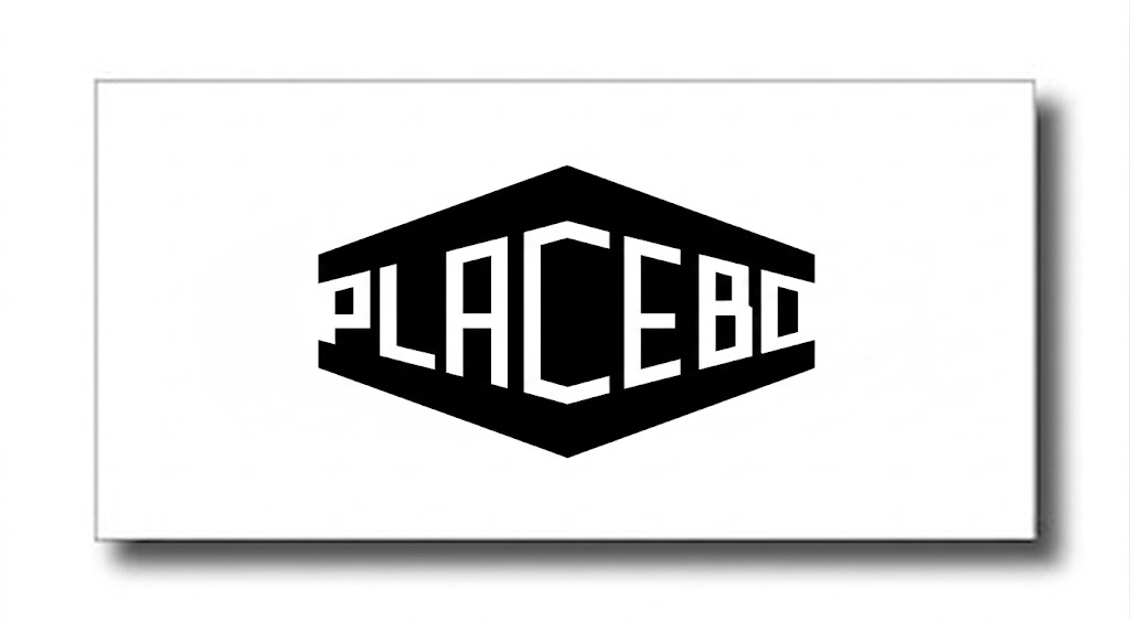 Logo: stylized black hexagon-shaped frame with the word PLACEBO inside on a white background.