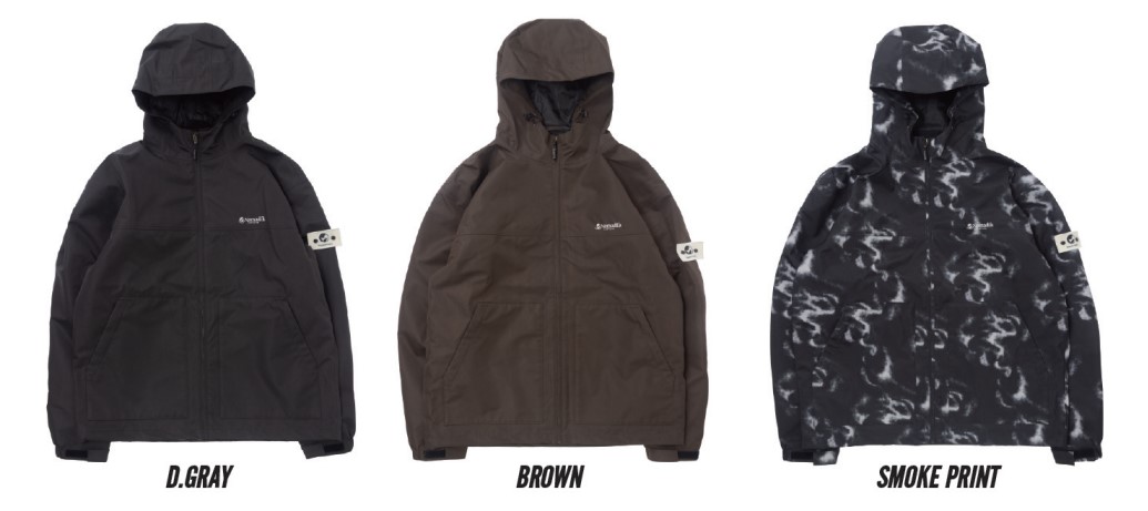 スクリーンショット 2026-05-20 181726 - SHOP NEWS | ムラサキスポーツオンラインストア 通販 Three hooded jackets in dark gray, brown, and black smoke‑print; zip fronts and two front pockets.