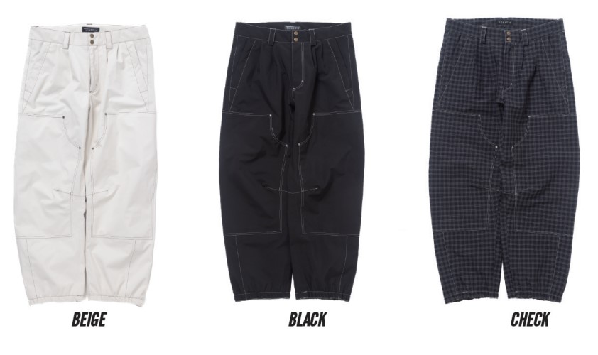 スクリーンショット 2026-05-20 181750 - SHOP NEWS | ムラサキスポーツオンラインストア 通販 Three pairs of cropped cargo pants in beige, black, and check pattern, shown from the front side by side.