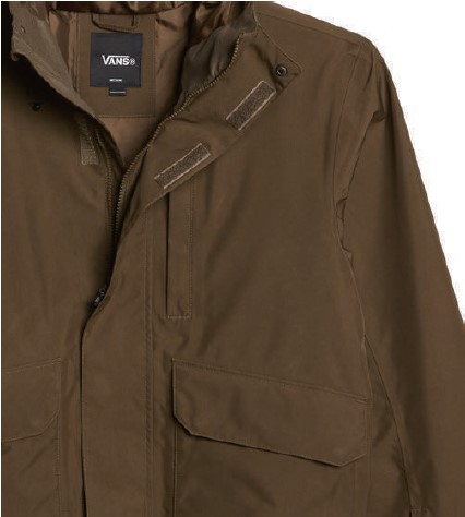スクリーンショット 2026-05-30 184338 - SHOP NEWS | ムラサキスポーツオンラインストア 通販 Brown Vans jacket with zipper, Velcro tabs, and large front pockets for utility storage.