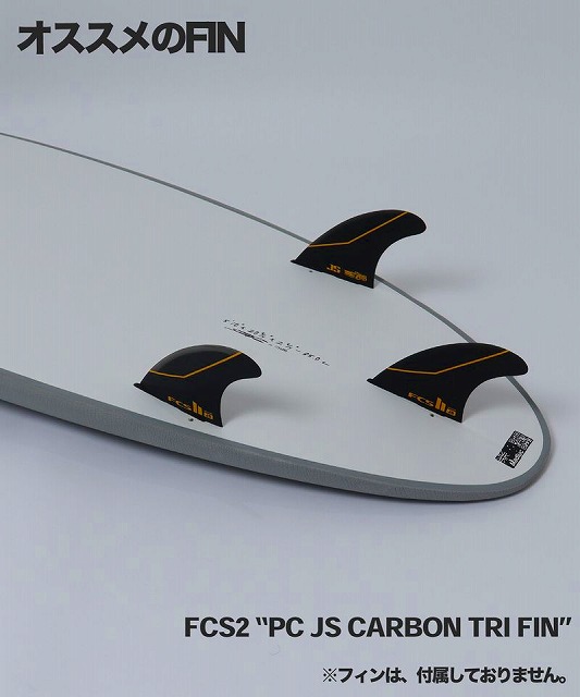 BULL RUN SOFT 7 - SHOP NEWS | ムラサキスポーツオンラインストア 通販 Surfboard fins on a white board; three black carbon FCS2 tri-fin setups with the label FCS2 'PC JS CARBON TRI FIN' visible within the image.