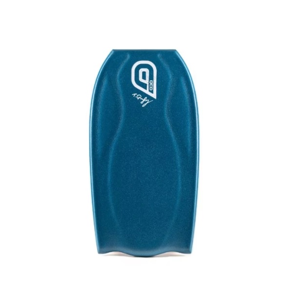 Blue foam swim kickboard with a white logo at the top, used for swimming practice and training.