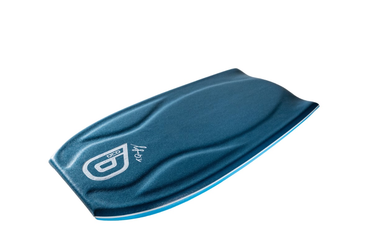 Blue swim fin blade with a white logo on the side, viewed diagonally against a white background (training equipment).