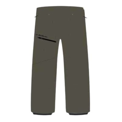 Dark olive outdoor pants with a zippered thigh pocket on the left leg and reinforced hems at the bottom, shown front-facing.