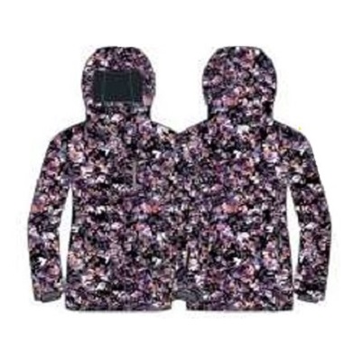 Two floral-patterned hooded jackets shown side by side.