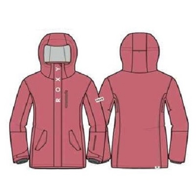 Front and back views of a pink hooded waterproof jacket with zip pockets and vertical 'RÖCK' branding on the chest.