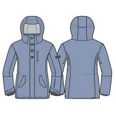 Front and back views of a light-blue hooded jacket with a full-length zipper, two front pockets, and visible stitching details; shown from the front and the back to illustrate design.